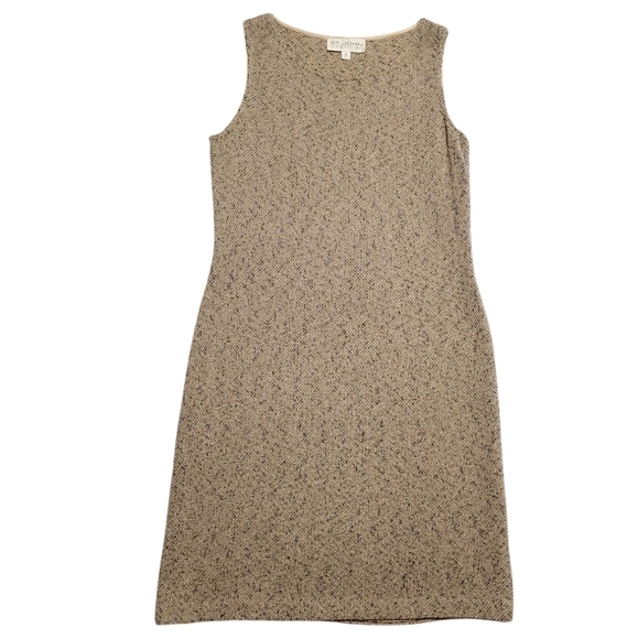 St. John COLLECTION Tweed Dress Sleeveless Side Zipper Beige Women's 10 Sheath - Picture 2 of 10